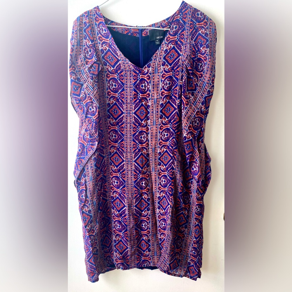 ANTHROPOLOGIE - GREYLIN Silk Ruffle Sleeve Dress. Gorgeous Red and Blue …